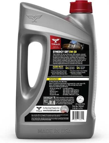 Miniatura 2 de TRIAX Synergy SRT 5W-20 - Aceite de motor sintético completo, modificado por fricción - 20K millas, API SP con licencia, 3x protección contra