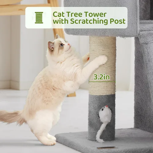 Miniatura 4 de Woochpet Árbol para gatos de 24 pulgadas de alto con 2 condominios para gatos y juguete de ratón, acogedora torre pequeña para gatos con poste