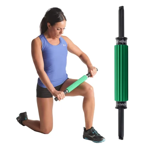 THERABAND Rodillo Masajeador +, Palo Portátil de Rodamiento Muscular con Mangos Retráctiles para Liberación Miofascial Propia, Masaje de Tejido