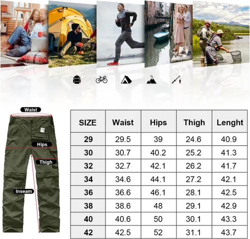 Miniatura 6 de Jessie Kidden - Pantalones convertibles de senderismo para hombre, de secado rápido, ligeros, con cremallera, pantalones para safari, para viajes