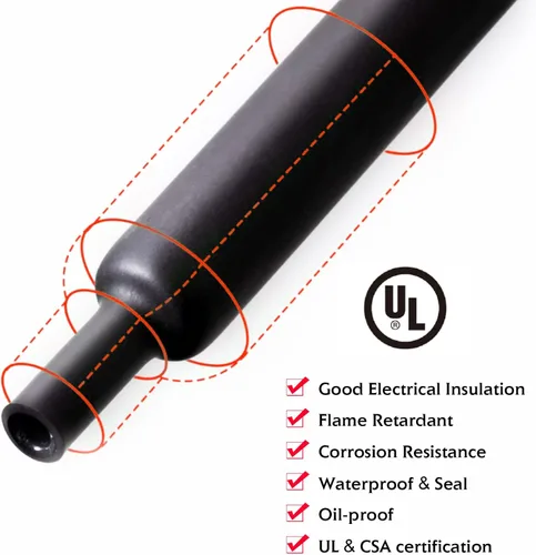 Miniatura 5 de Tubo termorretráctil negro con adhesivo forrado con adhesivo 4:1, grado marino, impermeable, de alambre retráctil, sello de aislamiento