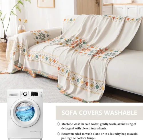 Miniatura 5 de DREAMINGO Funda de Sofá de Chenilla Beige Bohemia Geométrica Jacquard para Sofá de 3 Cojines Antideslizante Seccional Forma de L para Perros