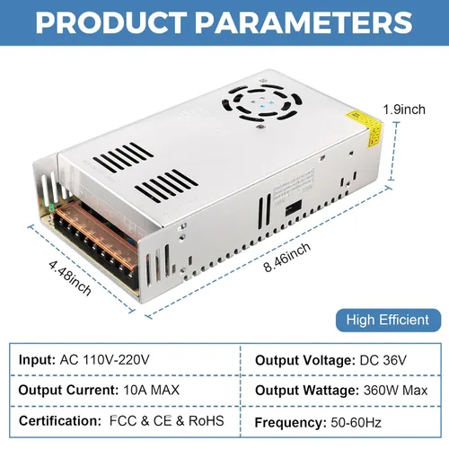 Miniatura 2 de Fuente de alimentación de 36 V 10 A CA 110-220 V a CC 36 voltios 10 amperios 360 W adaptador de corriente regulado universal transformador