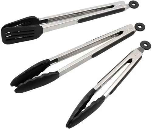 Alimat PluS Juego de 3 pinzas de cocina de silicona, pinzas de cocina con puntas de silicona, incluyendo espátula (12 pulgadas) para girar