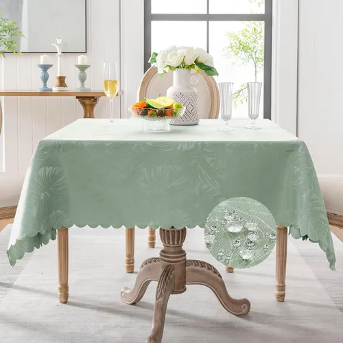 Miniatura 48 de Mantel redondo de tela de 60 pulgadas, mantel con diseño de hojas, borde festoneado, mantel sedoso, impermeable, resistente a las arrugas, lavable