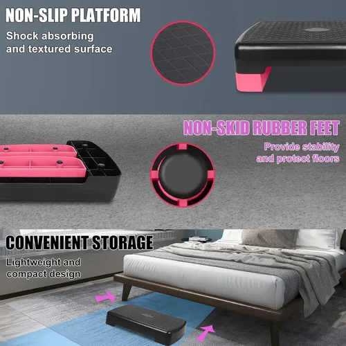 Miniatura 7 de Height-Adjustable 4"-6" Step Aerobics Platform Fitness Equipment Stepper Trainer Exercise Step Platform with 2 Riser