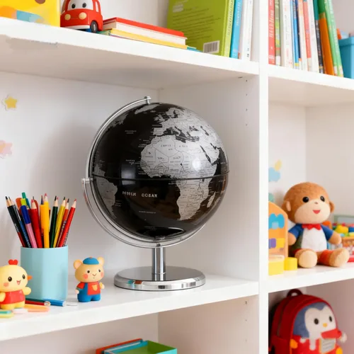 Miniatura 2 de Globo del mundo con soporte giratorio de acero inoxidable para adultos, elegante decoración y regalos para escritorio de oficina en casa para Negro