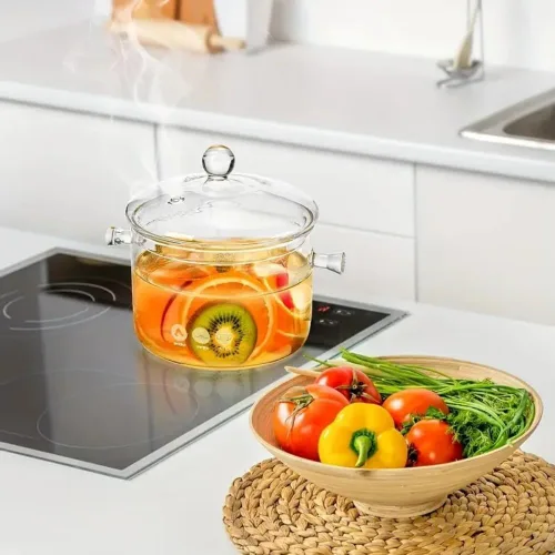 Miniatura 4 de Olla de vidrio de 1.6L/57Oz con tapa, olla de cocina para estufa con asa y tapa, olla transparente para sopa con tapa, para sopa, leche, comida