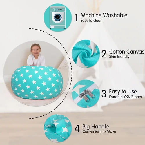 Miniatura 2 de Aubliss - Silla de almacenamiento para peluches en forma de puf (Estrella Aqua, Mediana (32"))