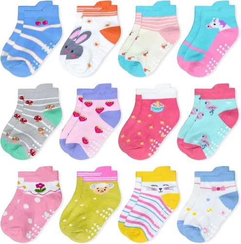 Miniatura 19 de SkiBeaut Calcetines antideslizantes para niños y niñas de 1 a 7 años, 12 pares de calcetines para niños y niñas