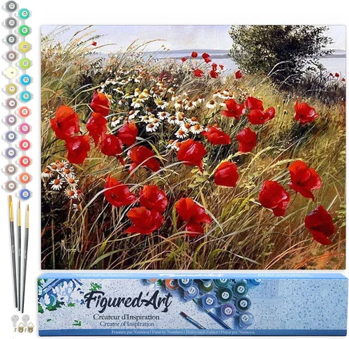 Miniatura 143 de Figured'Art - Juego de pintura por números, lienzo enrollado sin marco, para manualidades, para adultos, 16 x 20 pulgadas, jarrón de peonías