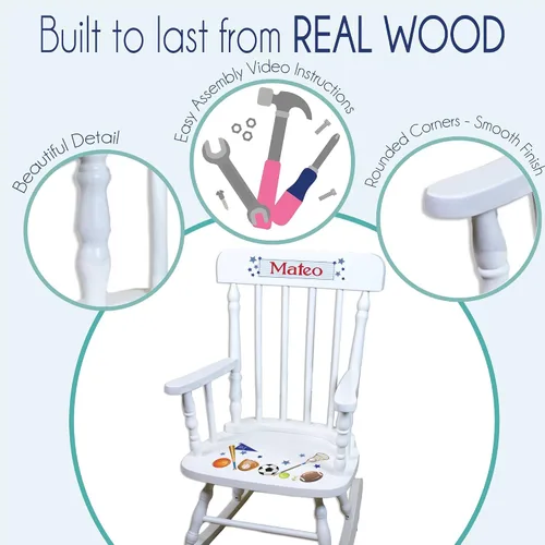 Miniatura 4 de My Bambino Mecedora de madera personalizada para niños Mecedora natural para niños (safari) Silla infantil con nombre personalizado Baby