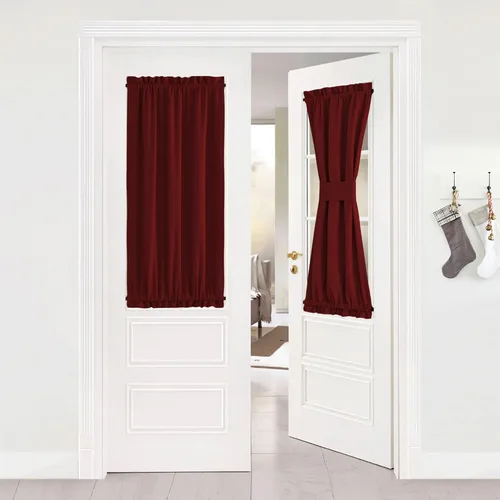 Miniatura 373 de NICETOWN Cortinas opacas unicolor con aislamiento térmico para puerta francesa, granja, oscurecimiento de habitación, puertas y ventanas de Marrón