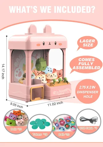 Miniatura 3 de Cxjoigxi - Gran máquina de pinzas para niños y adultos con premios, sonido y luz ajustables, mini máquina expendedora para niñas, juego electrónico