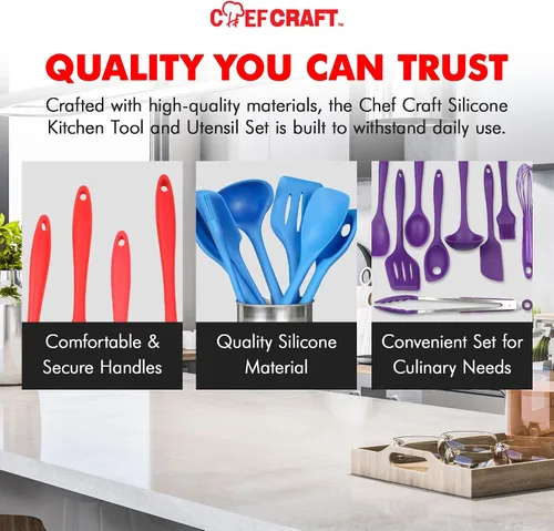 Miniatura 5 de Juego de 5 utensilios de cocina Chef Craft, de silicón, de color azul, Set de 9 piezas, Verde