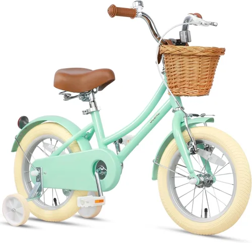 Miniatura 34 de Glerc Little Molly - Bicicleta de crucero retro para niños de 2 a 13 años de edad con cesta de mimbre y ruedas de entrenamiento/soporte, varios