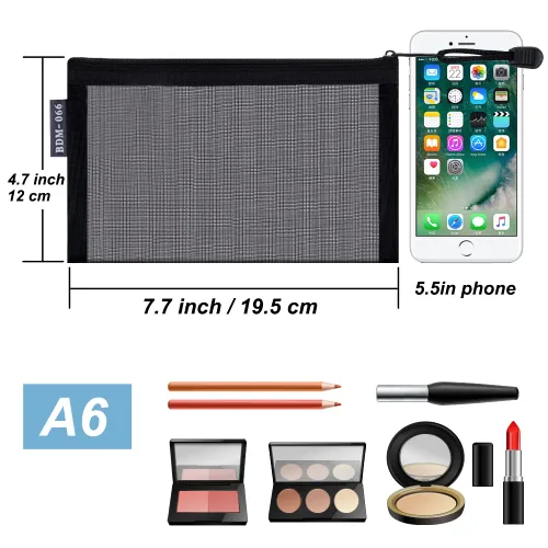 Miniatura 4 de HRX Package Bolsos pequeños de malla para cosméticos con cremallera, 6 piezas, Negro, Organizador de bolsas de maquillaje para viaje para bolso