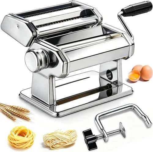 Máquina para hacer pasta, máquina manual de pasta con 9 ajustes de grosor ajustables, fabricante de fideos de acero inoxidable con rodillos y