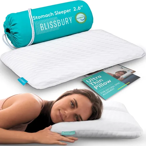 Miniatura 11 de BLISSBURY Almohada para dormir boca abajo - Almohada delgada de espuma viscoelástica para quienes duermen boca abajo Almohada ultra delgada