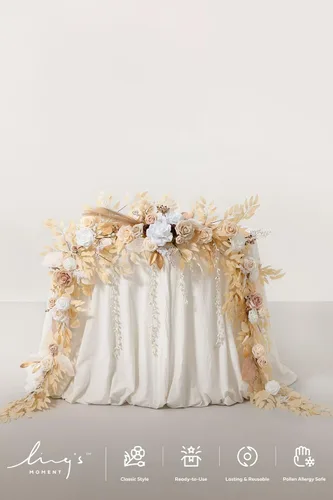Miniatura 4 de Ling's Moment Guirnalda de Flores de 9 Pies para Decoraciones de Telón de Fondo - Flores de Arco de Boda, Eucalipto y Rosa, Guirnalda Floral Blanco