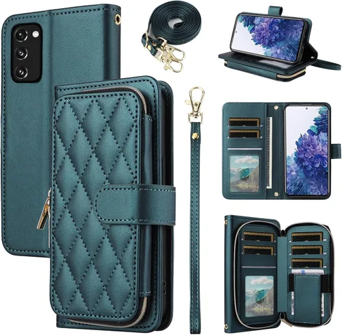 Miniatura 39 de Funda de Cartera para Samsung Galaxy S20 FE 5G de 6.5 Pulgadas con Correa para Muñeca, Billetera con Cremallera y más de 9 Ranuras para Tarjetas