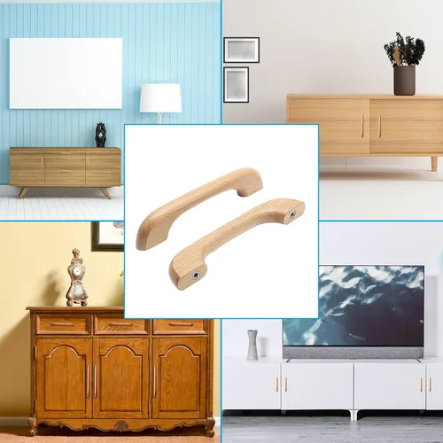 Miniatura 6 de Uenhoy 10 tiradores de madera natural para armarios y cajones de cocina, 5 pulgadas de largo, 3-3/4 pulgadas de espacio entre agujeros