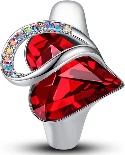 Leafael - Anillo de corazón ajustable para mujer con cristales de Swarovski, diseño de símbolo del infinito, color plateado, extremo abierto, talla