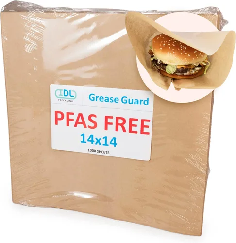 Miniatura 13 de IDL Packaging Hojas de papel a prueba de grasa sin PFAS de 14 x 14 pulgadas, paquete de 4000, Kraft natural, forros para bandejas de alimentos aptos