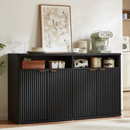 Miniatura 14 de LEYAOYAO Gabinete de buffet acanalado con almacenamiento, aparador de madera de 45 pulgadas de ancho con 3 puertas y estante de almacenamiento