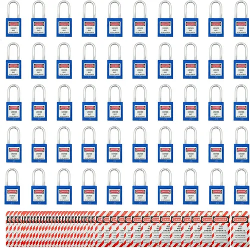Miniatura 12 de SAFBY 50 cerraduras de bloqueo con llave con 50 etiquetas de bloqueo, candados seguros Loto para estaciones y dispositivos de bloqueo (1-50 negro)