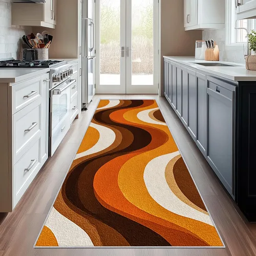 Miniatura 9 de Blue Fluid Line Runner Rug 2x4 Small - Hallway Runner Rug Ocean Wave Abstract Art Pattern, Non Slip, Washable, Blue Fluid Line Home Decor Carpet for