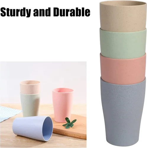 Miniatura 4 de Juego de 4 vasos con pajita de trigo, irrompibles y reutilizables, ecológicos, saludables, para jugo de leche, agua, aptos para lavavajillas