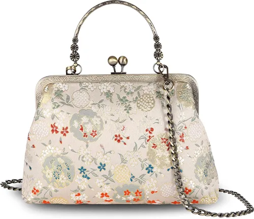 Miniatura 145 de Bolso floral con asa superior, bolso de noche Kiss Lock para mujer, bolso vintage