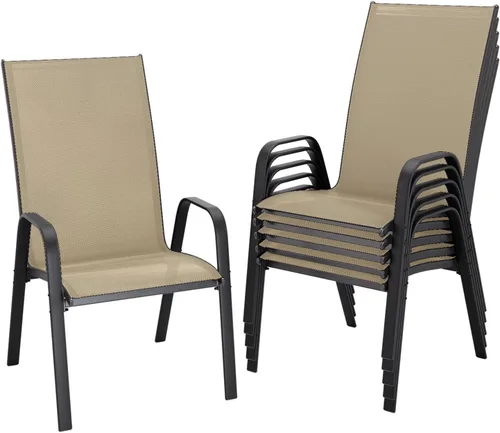 JEAREY Juego de 6 sillas de comedor para patio, juego de muebles de comedor apilables para exteriores, juego de comedor para todo tipo de clima,