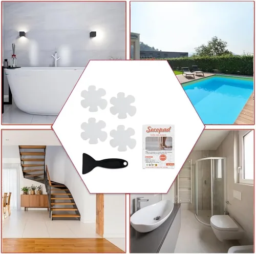 Miniatura 6 de Secopad 24 calcomanías originales para bañera antideslizantes, peldaños de ducha de seguridad, apliques adhesivos con raspador premium Transparente