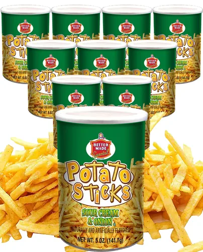 Miniatura 2 de Better Made Palitos de patata de 5 onzas, recipiente (crema agria y cebolla, bandeja para 12 latas), palitos de patata Shoestring, sin gluten