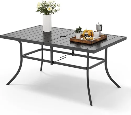 Miniatura 8 de MFSTUDIO Mesa de bistró cuadrada de 37" para el patio, mesa de comedor, muebles de exterior, mesa de jardín, imitación de superficie de madera