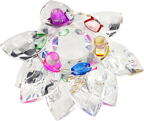 Miniatura 4 de OwnMy Flor de loto de cristal brillante con reflejo de tonos arcoíris, decoración Feng Shui para el hogar con caja de regalo (100 mm / 4 pulgadas)