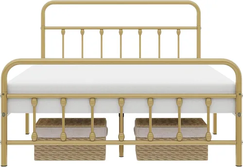 Miniatura 9 de Yaheetech Base de cama clásica de metal con base de colchón con estilo victoriano, cabecera, estribo, debajo de la cama, no necesita somier
