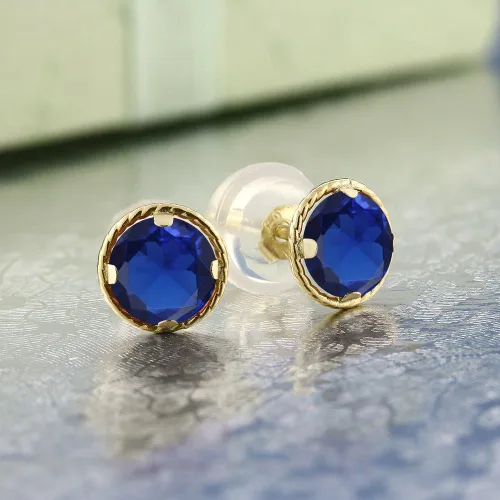 Miniatura 89 de Gem Stone King Aretes redondos de oro amarillo de 14 quilates con piedra natal Redondos de 0.157 in Aretes de oro para mujeres y hombres