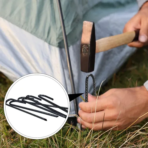 Miniatura 6 de Sadnyy Paquete de 36 estacas de refuerzo resistentes de 12 pulgadas con gancho en J, estacas de acero negro para jardín, trampolín, tienda