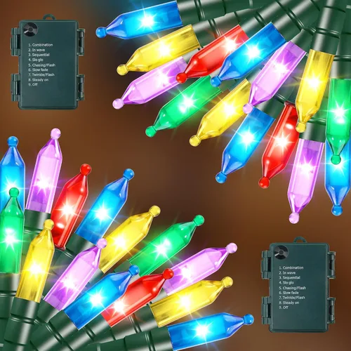 Miniatura 8 de RECESKY Paquete de 2 Luces de Cadena de Navidad con Temporizador Incorporado - Total 100 LED 36 pies Luces de Cadena de Hadas a Batería - Mini Rojo