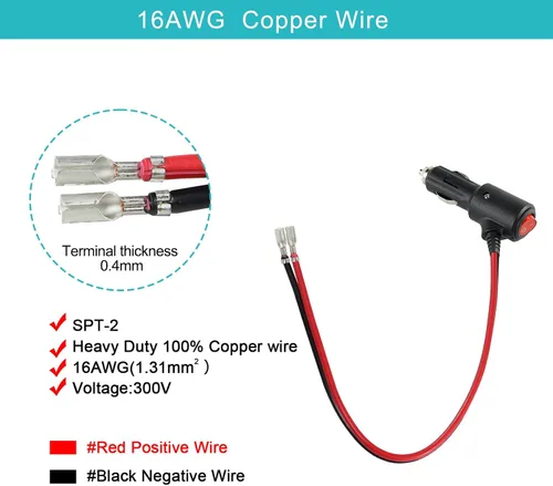 Miniatura 6 de SPARKING Enchufe de Encendedor de Cigarrillos con Fusible de 12V con Interruptor – 6 pies 16AWG con Fusible 15 amperios Enchufe Macho de Repuesto