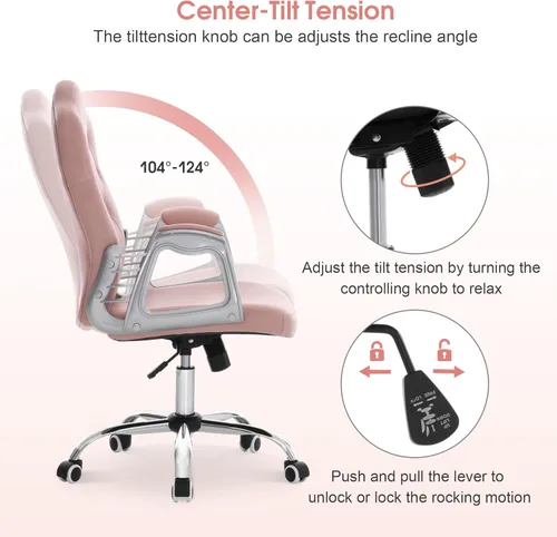 Miniatura 7 de BarberPub Silla ajustable para oficina en casa, silla de trabajo con soporte lumbar, bonita estación giratoria de uñas, ergonómica con reposabrazos