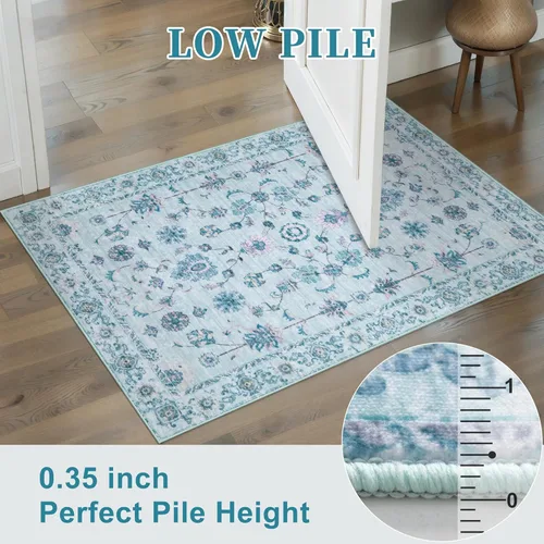 Miniatura 3 de Tangsoo Alfombra lavable para pasillo, antideslizante, 2 x 6 pies, estilo bohemio, floral, vintage, para entrada, suelo suave, para cocina, baño