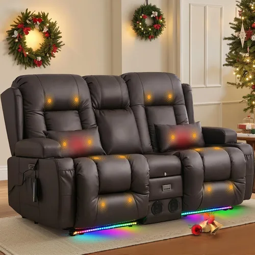Miniatura 14 de TUNYI Sofá Reclinable Eléctrico Loveseat con Masaje y Calor, Asientos de Cine en Casa con Consola, Sofá Reclinable RV Loveseat con USB/Toma