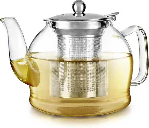 Teabloom Dublin - Tetera de vidrio de borosilicato de primera calidad con infusor inoxidable extraíble, apta para estufa, ideal para té de hojas