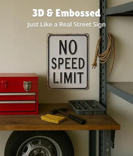 Miniatura 5 de Letrero en relieve sin límite de velocidad - Decoración de pared para niños, arte de pared de automóvil, letrero divertido para dormitorio