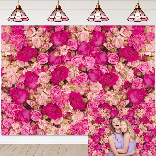 Miniatura 7 de Fondo de pared de rosas rojas y rosas rosas para el Día de la Madre, telón de fondo para fotografía de niñas, princesa, cumpleaños, baby shower