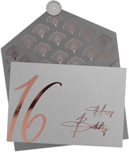 Joli Coon Tarjeta de cumpleaños número 16 con sobre y sello de cera de primera calidad, tarjeta de cumpleaños número 16 para niños - Tarjeta de